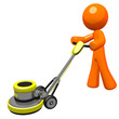 3d Orange man with floor scrubber
