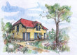 Dream of an architect. Idea of house with a garden