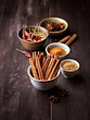 Assorted spices in small containers