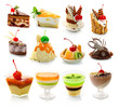 Collection of delicous dessert isolated on white