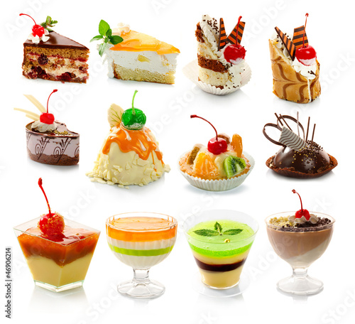 Photo: Collection of delicous dessert isolated on white Collection of delicous dessert isolated on white