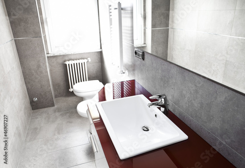 Photo: Red bathroom high contrast Red bathroom high contrast