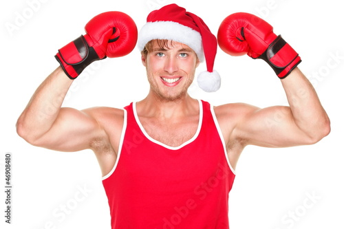 Photo: Christmas fitness boxer wearing santa hat Christmas fitness boxer wearing santa hat