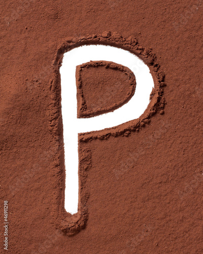 Photo: Letter P made of cocoa powder Letter P made of cocoa powder
