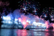 Fireworks and light show at  Bosporus Bridge Istanbul Turkey