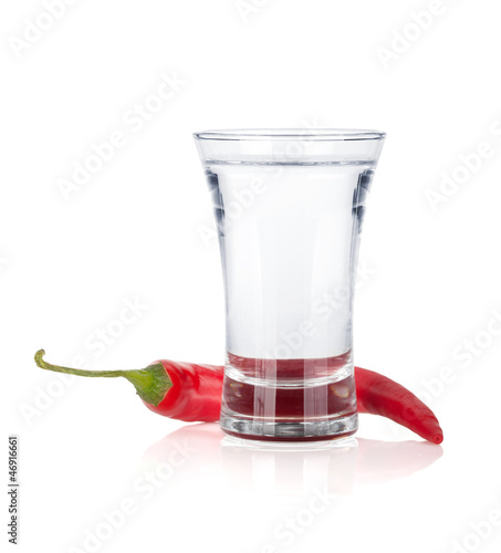 Photo: Shot of vodka and red hot chili pepper Shot of vodka and red hot chili pepper