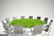 Conference table covered with grass