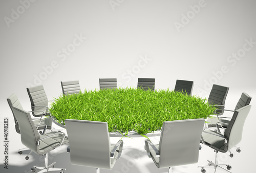 Illustration: Conference table covered with grass Conference table covered with grass