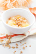 Healthy breakfast with granola and pears fruits