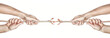 Two men break the rope hands competing. On a white background.