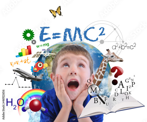 Photo: Education School Boy Learning on White Education School Boy Learning on White