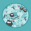 Winter pattern with owls and snow.
