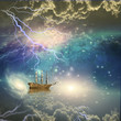 Sailing ship sails through the stars