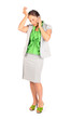 beautiful business woman holds cigarette and talks on mobile