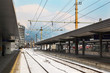Photo: Railway station at winter at background of mountains Railway station at winter at background of mountains