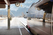 Photo: Clock and train in railway station at winter Clock and train in railway station at winter
