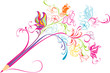 Creative floral pencil. Art concept, vector illustration