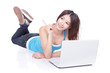 student girl smile finger point to copy space