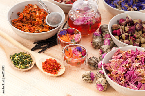 Photo: Herbal natural floral tea infusion with dry flowers Herbal natural floral tea infusion with dry flowers