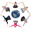 Happy social network members around the globe