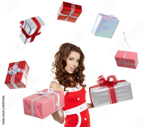 Photo: Attractive woman with many gift boxes and bags. Attractive woman with many gift boxes and bags.