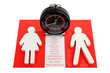 Male and female figure with major city names en terminal clock