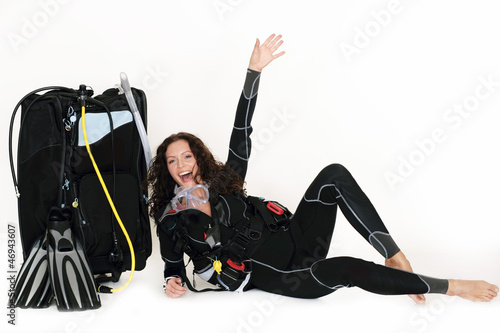 Photo: Taucherin und ihr Equipment Taucherin und ihr Equipment