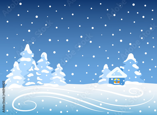 Vector: Winter landscape with house Winter landscape with house