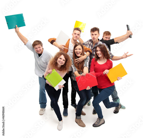 Photo: Group student with notebook isolated Group student with notebook isolated