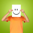 Woman showing a happy emoticon
