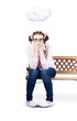 Business Woman Stuck Under A Failure Storm Cloud