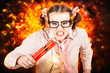 Crazy Business Worker Under Explosive Stress