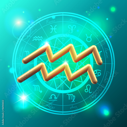 Vector: Zodiac Aquarius golden sign Zodiac Aquarius golden sign