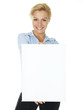 Blonde business woman with white message board