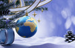 Happy New Year background with snow and decorations