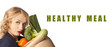 Picture of positive woman with vegetarian food