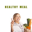 Positive woman with a vegetarian meal. Vegetarians