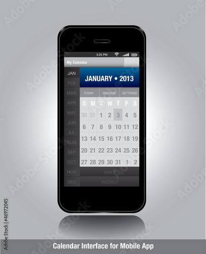 Vector: Smartphone with calendar template for mobile apps Smartphone with calendar template for mobile apps