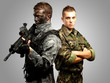 Portrait Of Young Soldier With Jungle Camouflage Paint