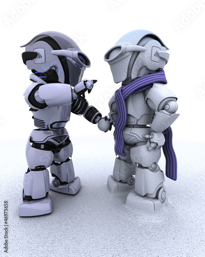 Illustration: robot building a snowman robot building a snowman