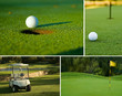 Golf, golf ball, green and golf cart collage combination