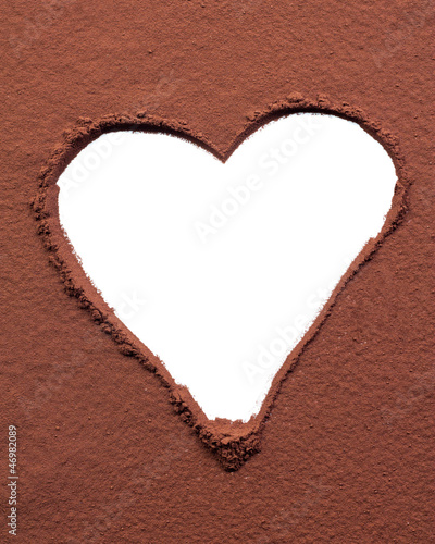 Photo: Heart drawn on cocoa powder Heart drawn on cocoa powder