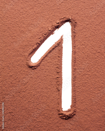 Photo: Number 1 made of cocoa powder Number 1 made of cocoa powder