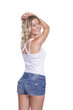 beautiful young woman in blue short
