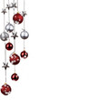 Photo: Bright Christmas tree balls with curly ribbons isolated on t Bright Christmas tree balls with curly ribbons isolated on t