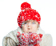 Young frozen teenager in winter style with snow