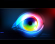 Eye, robot vision with colorful iris, digital technology