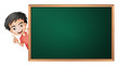 a boy and a green board