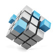 Illustration: abstract 3d illustration of cube assembling from blocks abstract 3d illustration of cube assembling from blocks