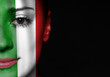 Portrait of a woman with the flag of the Italy  on face